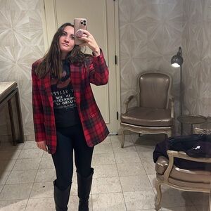 Red and Black Plaid Blazer